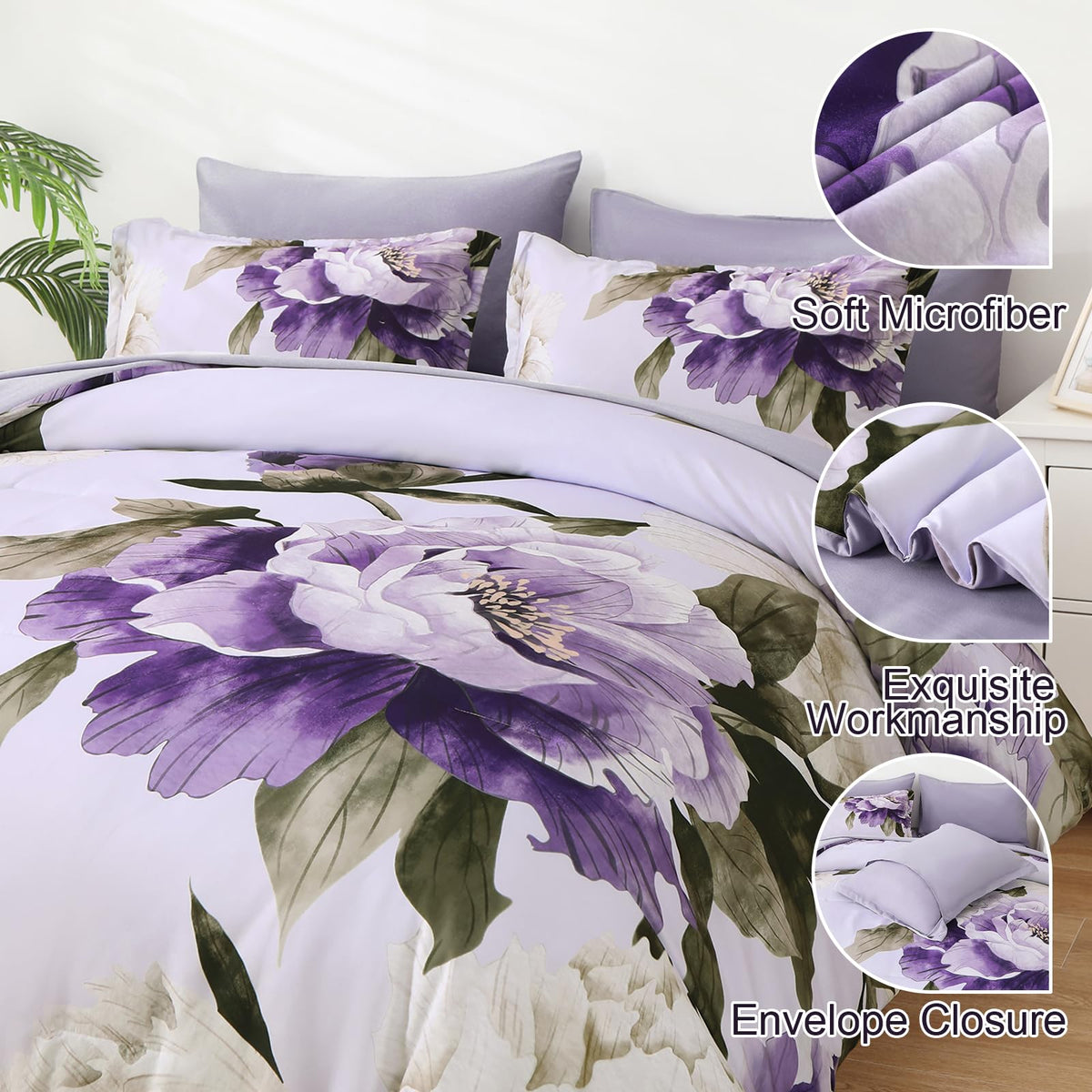 Dobuyly purple queen comforter set pillow shams add coordinated decorative touch