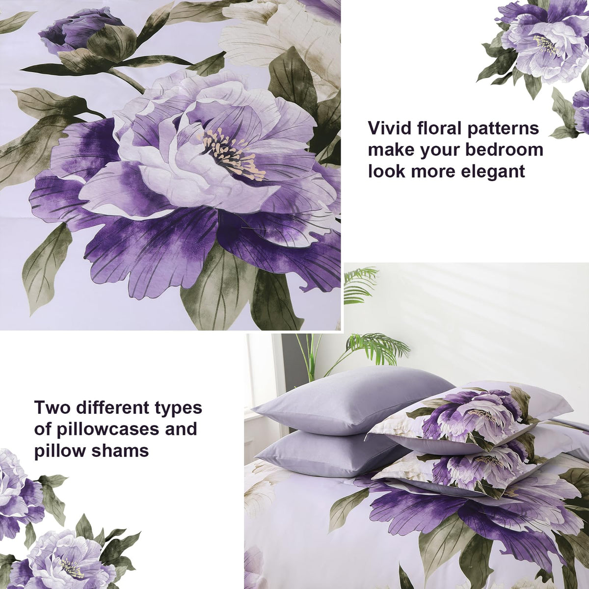 Dobuyly purple queen comforter set pillowcases complement the look with soft breathable fabric