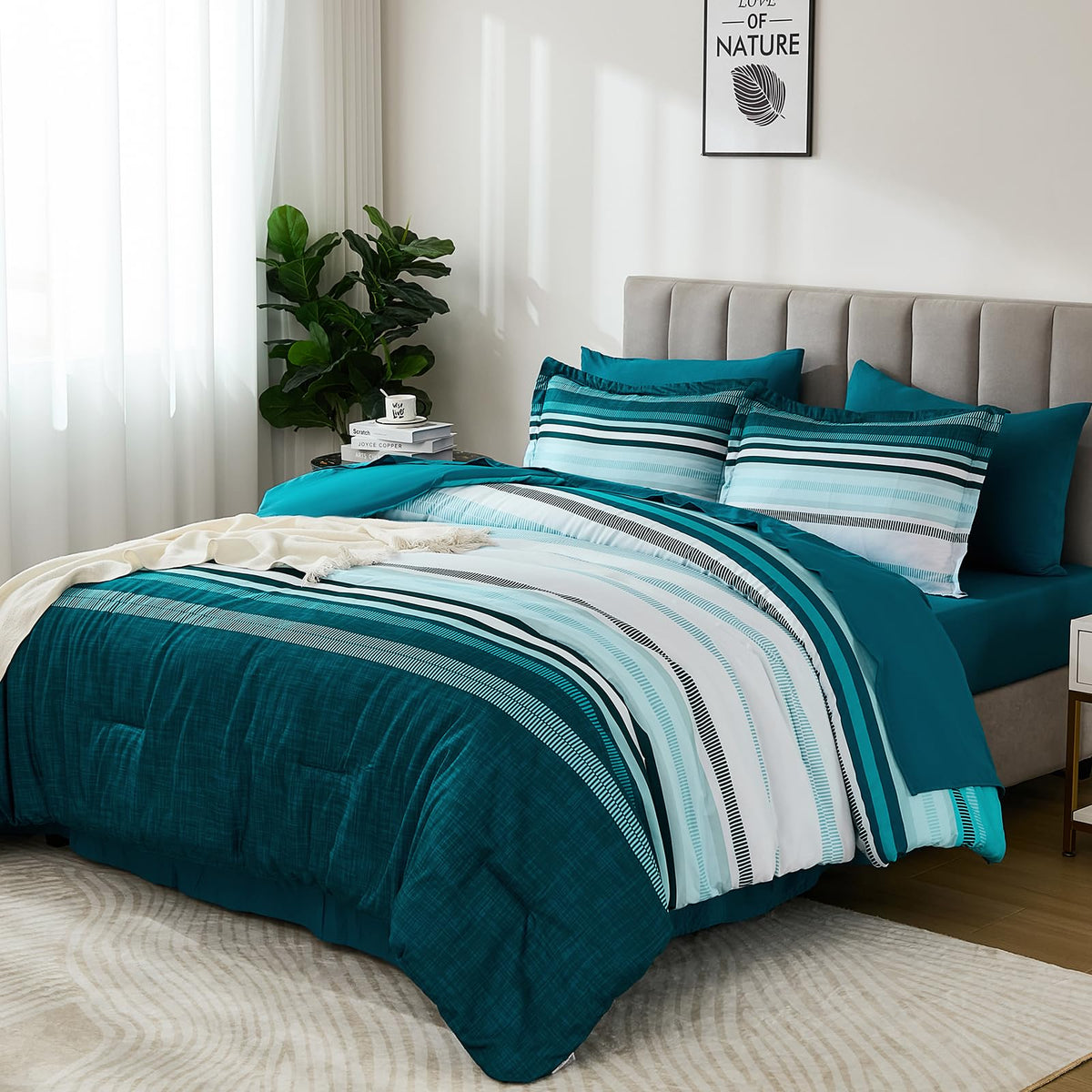 Dobuyly Teal Queen microfiber detail emphasizes durability and washability