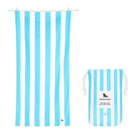 Dock & Bay cabana-light striped towel dries quickly after a swim.