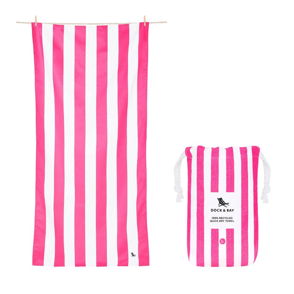Dock & Bay Cabana quick-dry towel in bold stripes, perfect for beach days.