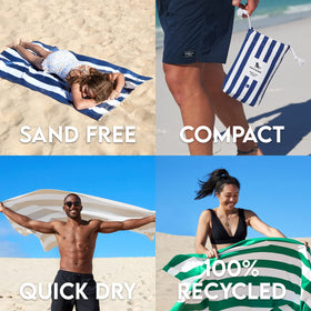 Dock & Bay large towel measures 160x90 cm for lounging.