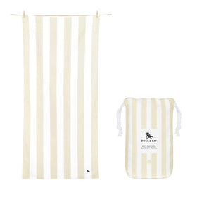 Dock & Bay Cabana Stripe towel dries quickly after a swim.