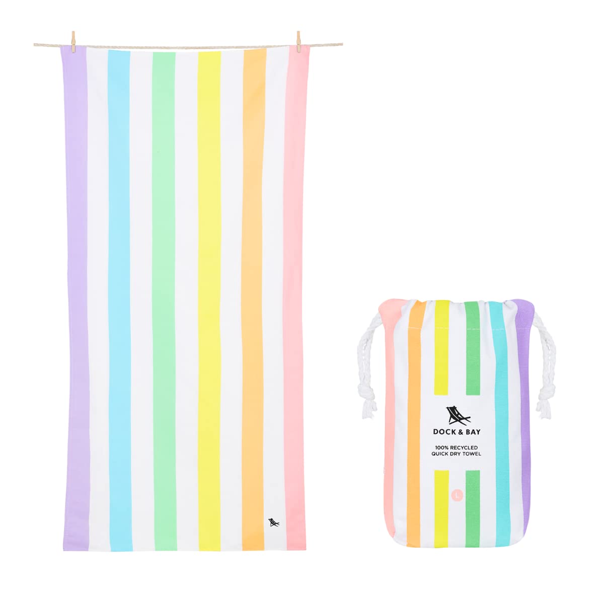 Dock and Bay Unicorn Waves beach towel folded for compact packing and quick-dry use.
