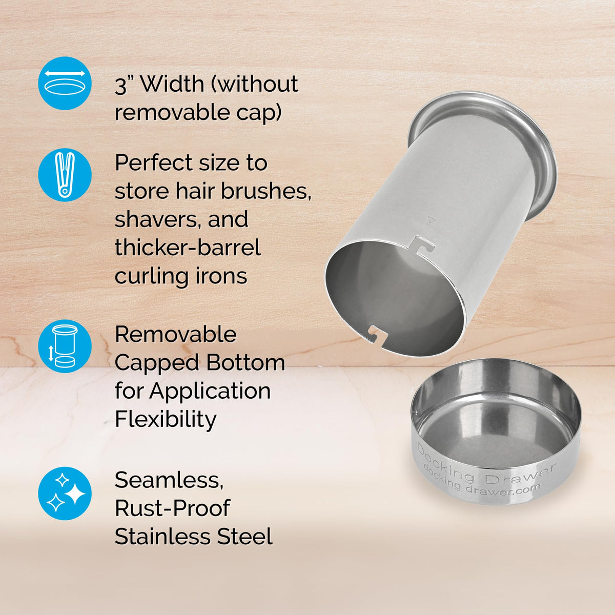 Docking Drawer capped-design image shows quick access while keeping tools organized.