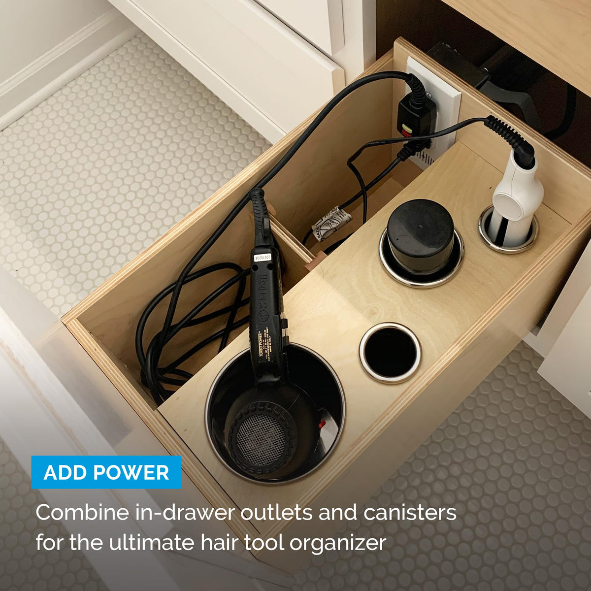 Docking Drawer inside-drawer organization reduces countertop clutter during routines.