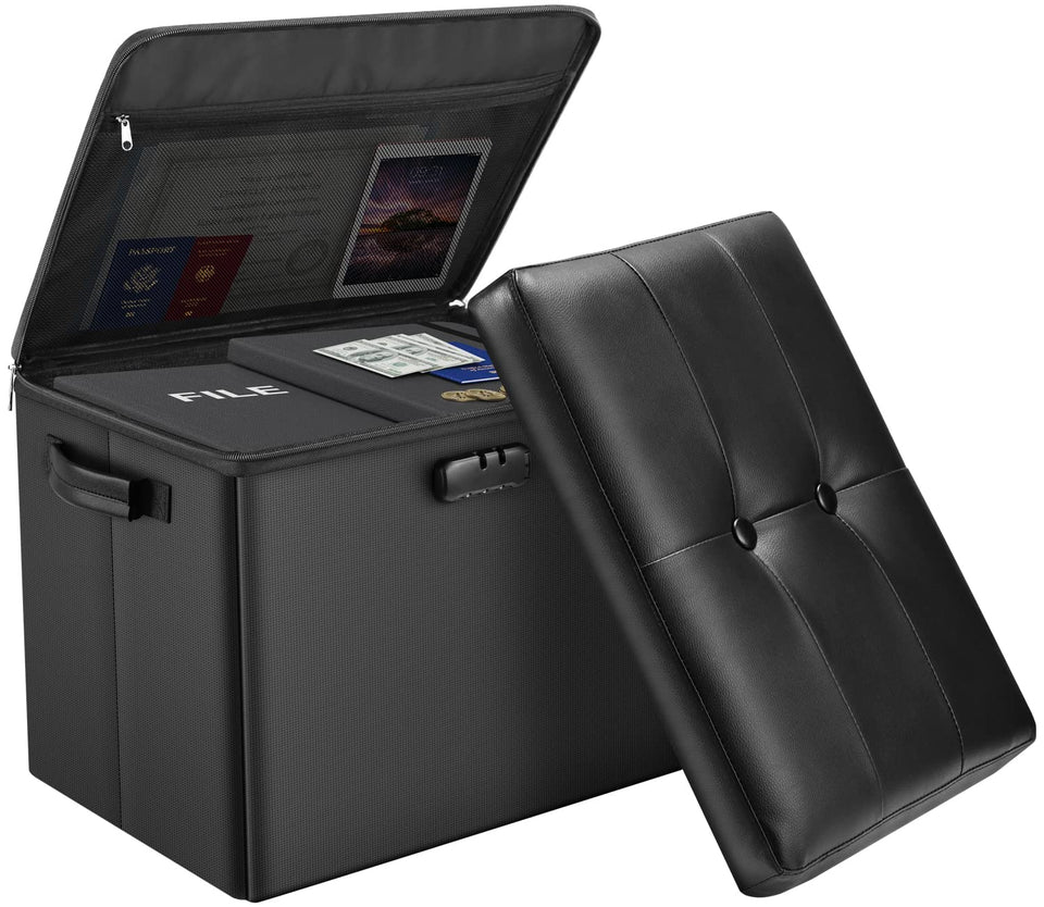 DocSafe fireproof waterproof ottoman with lock exterior for secure storage