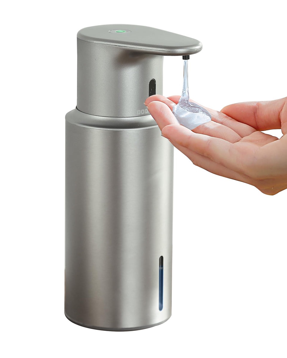 DODO MEKIA automatic liquid soap dispenser front view with stainless steel body for a modern kitchen