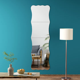 Doeean Wavy mirror tiles mounted on wall for practice outfits.