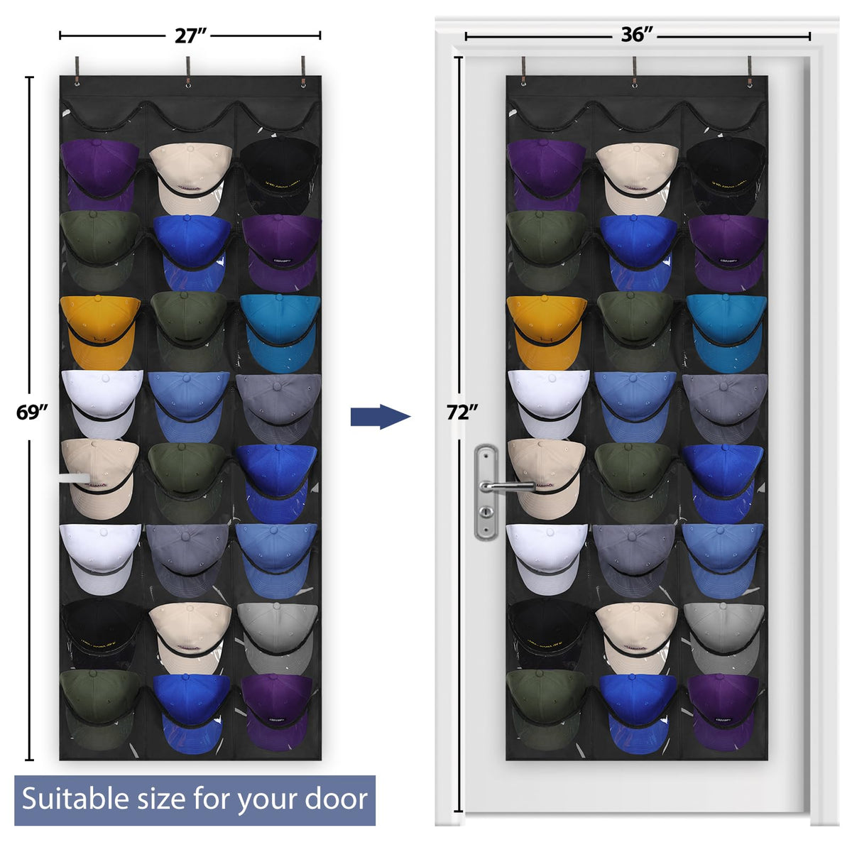 Dofilachy over-the-door hat rack keeps caps secure without door damage.