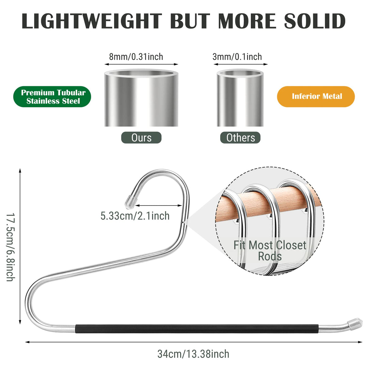 DOIOWN 8mm thick pants hanger provides robust support for bulky pants