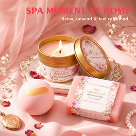 DOIOWN knitted bouquet enhances the spa gift set with charm.