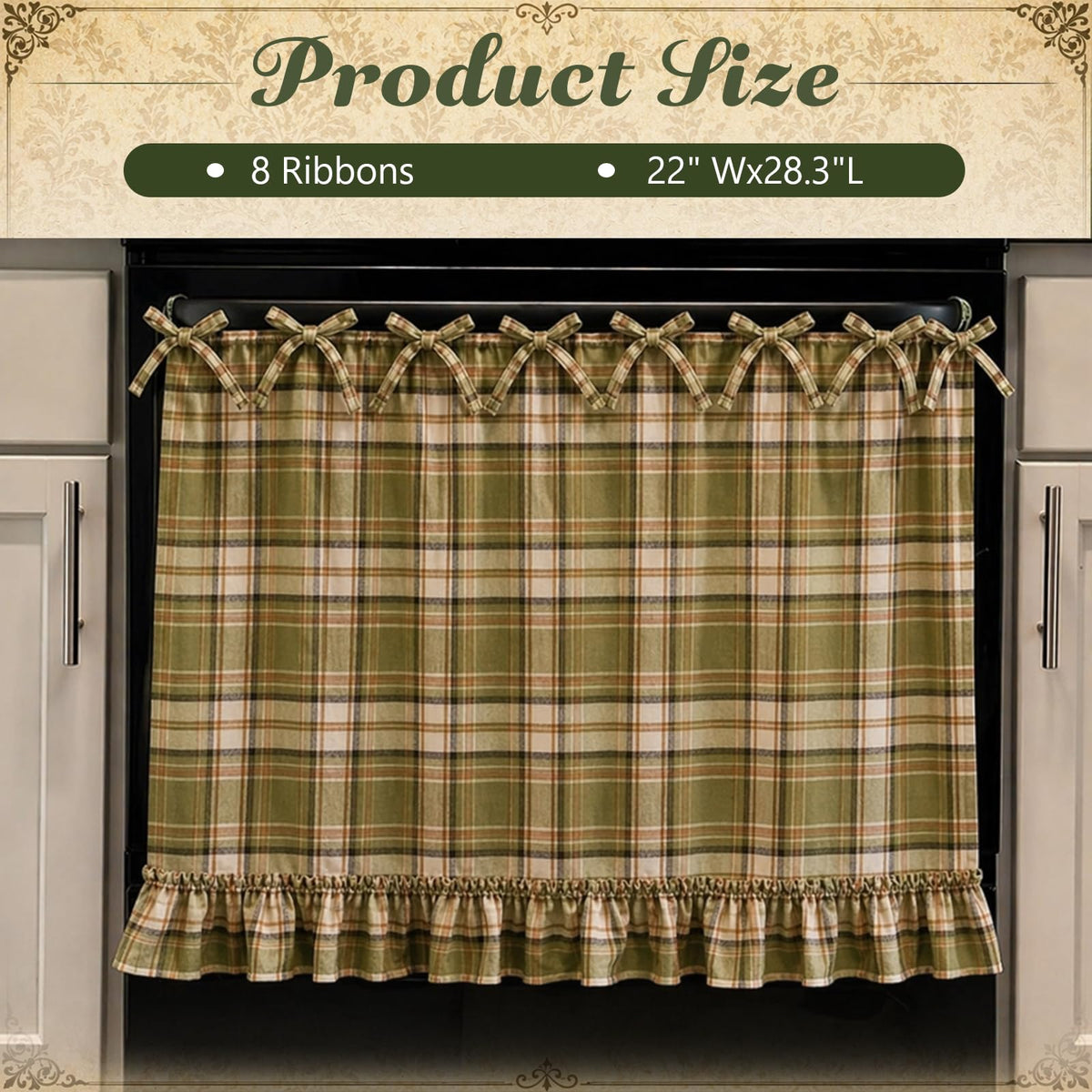 Dojavop Meadow kitchen decor curtain fits standard ovens and dishwashers.