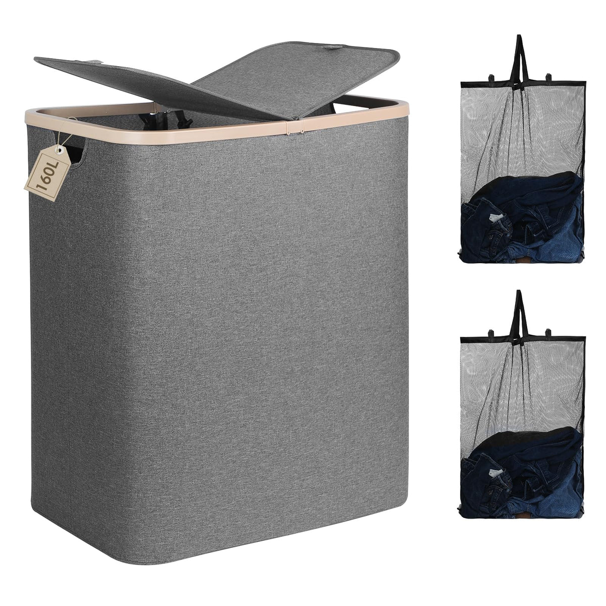 Dokehhom 160L laundry basket with removable lid keeps laundry organized and hidden.