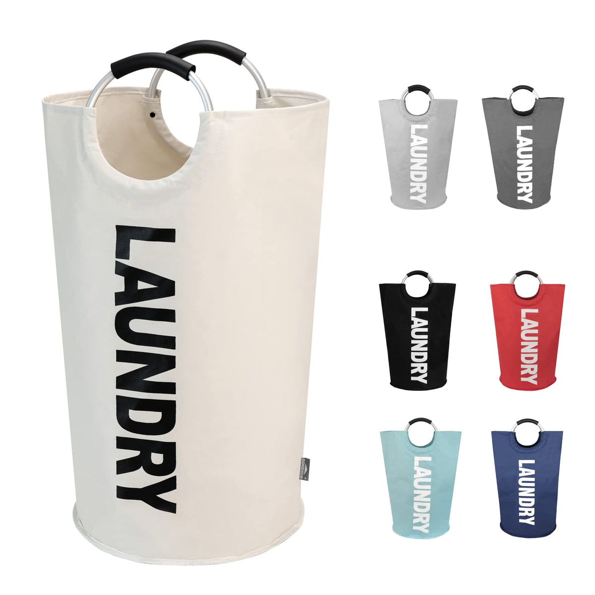 DOKEHOM 125L X-Large beige laundry basket ready for large loads