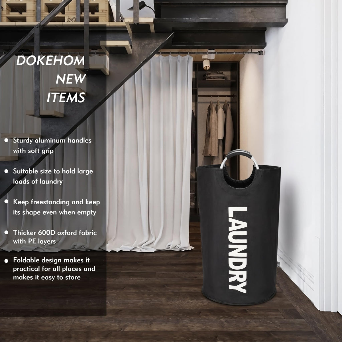 DOKEHOM 125L XL basket with soft-grip aluminum handle for easy transport