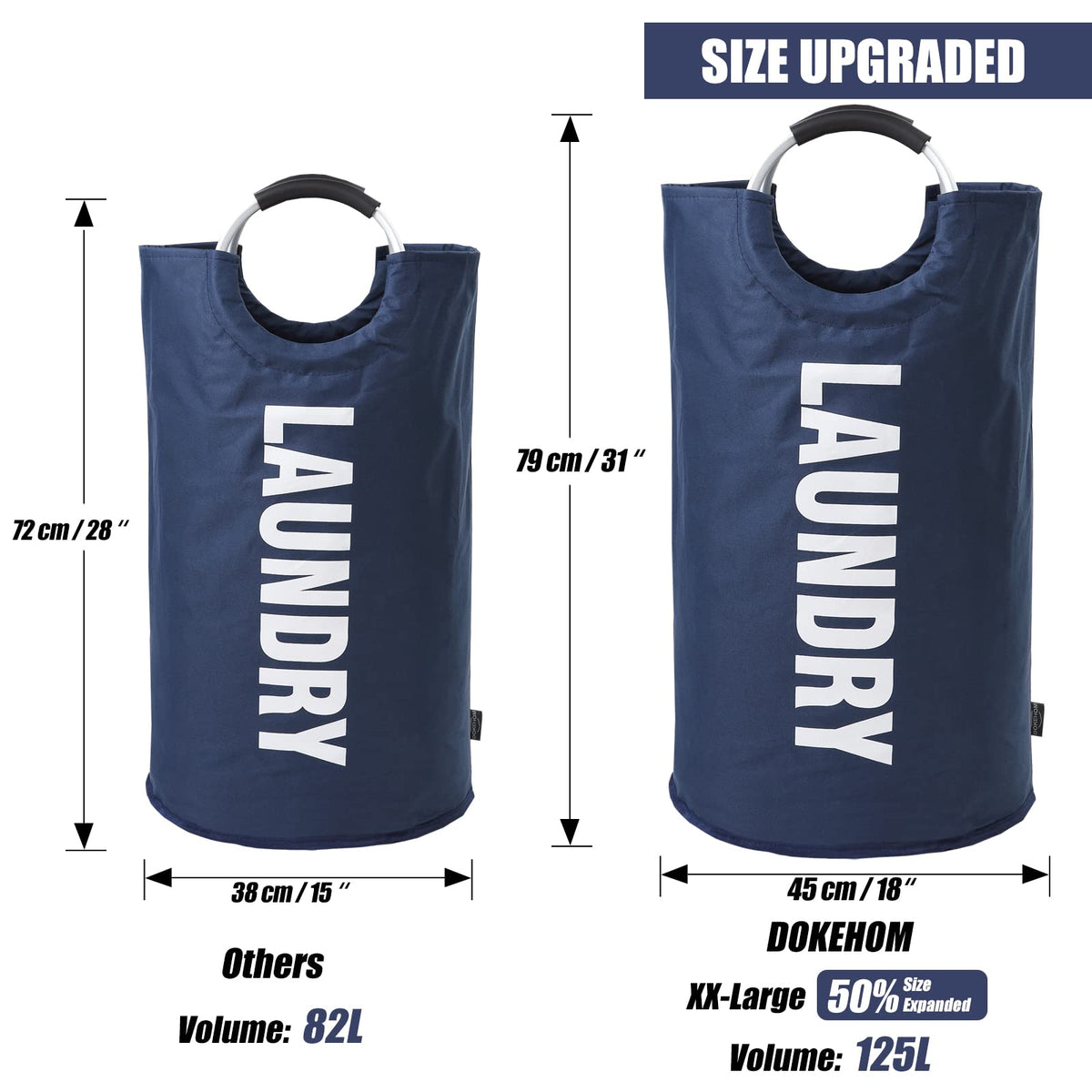 DOKEHOM 125L X-Large basket open-top for easy loading and unloading of clothes.