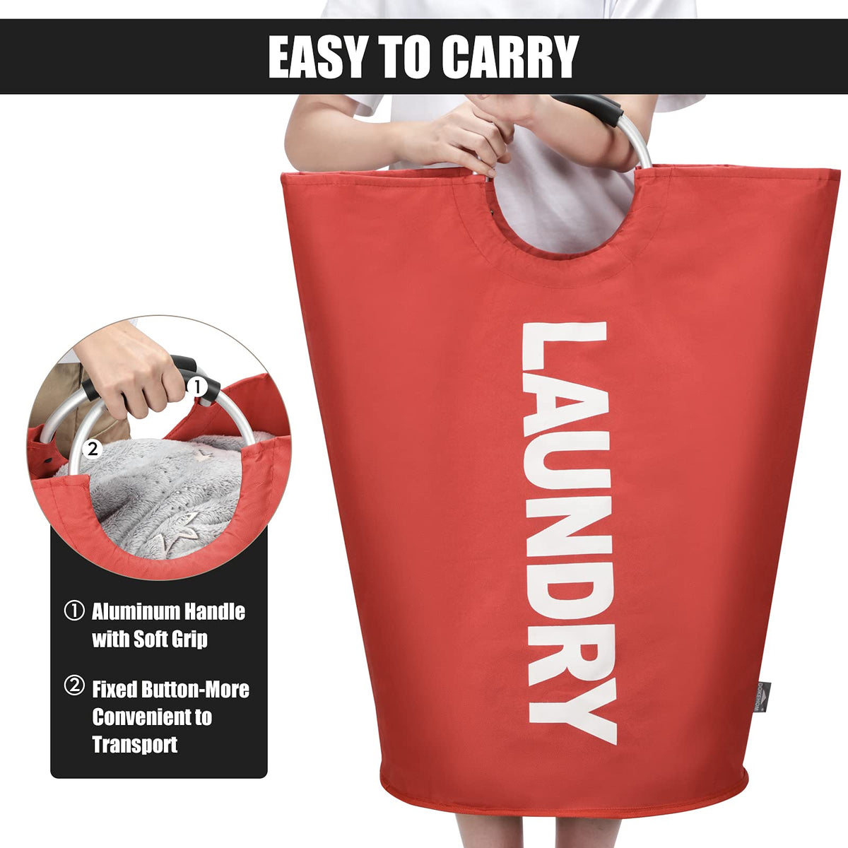 DOKEHOM red collapsible basket folded for compact storage.