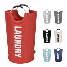 DOKEHOM 125L collapsible red basket front view showing large laundry capacity.