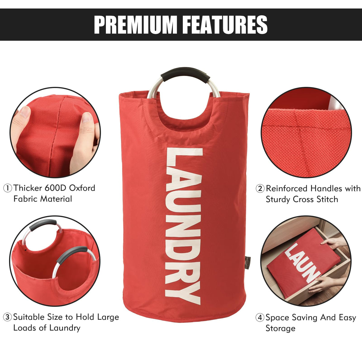 DOKEHOM red basket with clothes demonstrating versatile use.