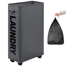 DOKEHOM 29 inch enlarged slim laundry basket on wheels for easy room-to-room transport.