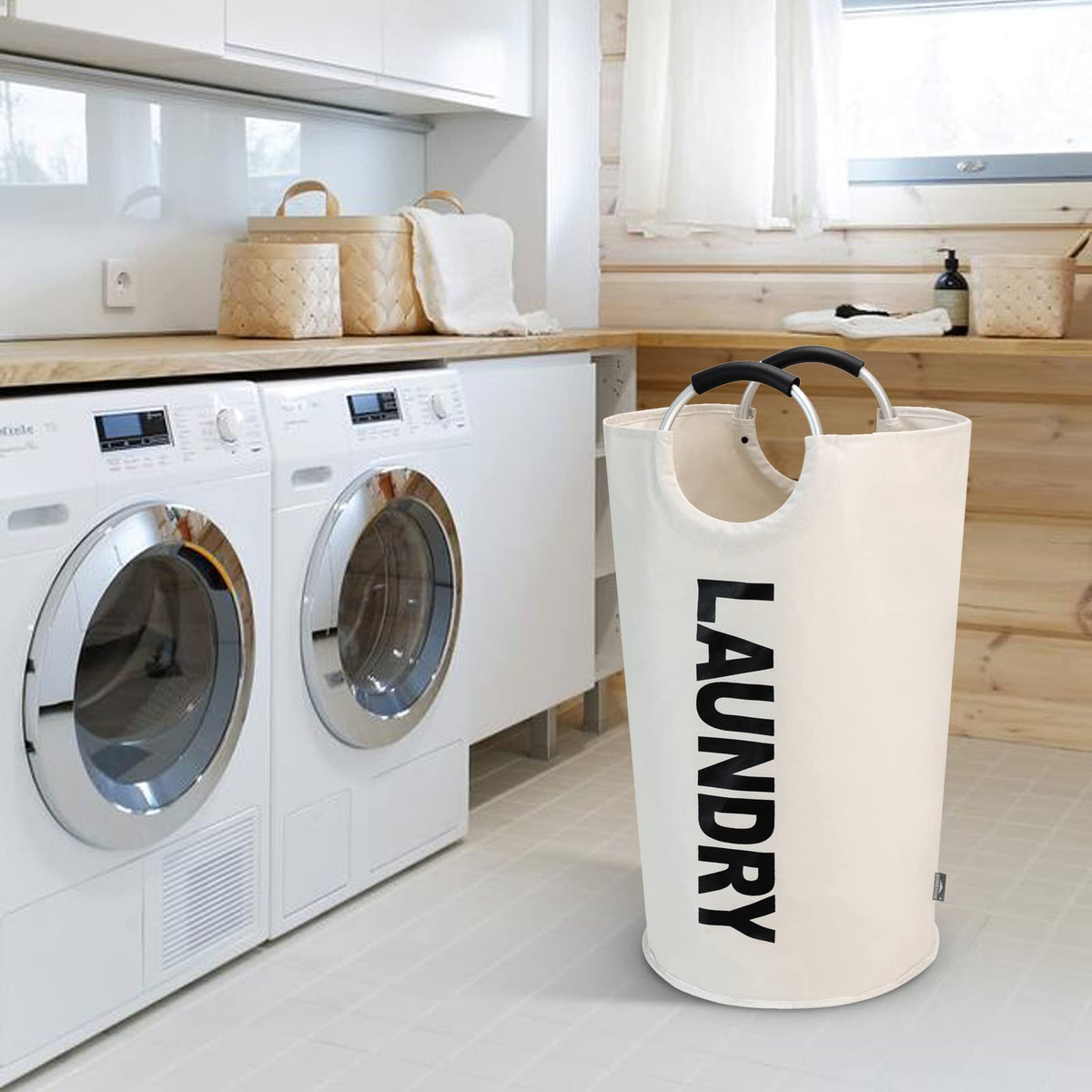 DOKEHOM wipe-clean surface keeps the beige basket looking fresh