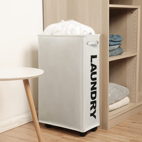 DOKEHOM beige design blends with home decor while storing laundry.