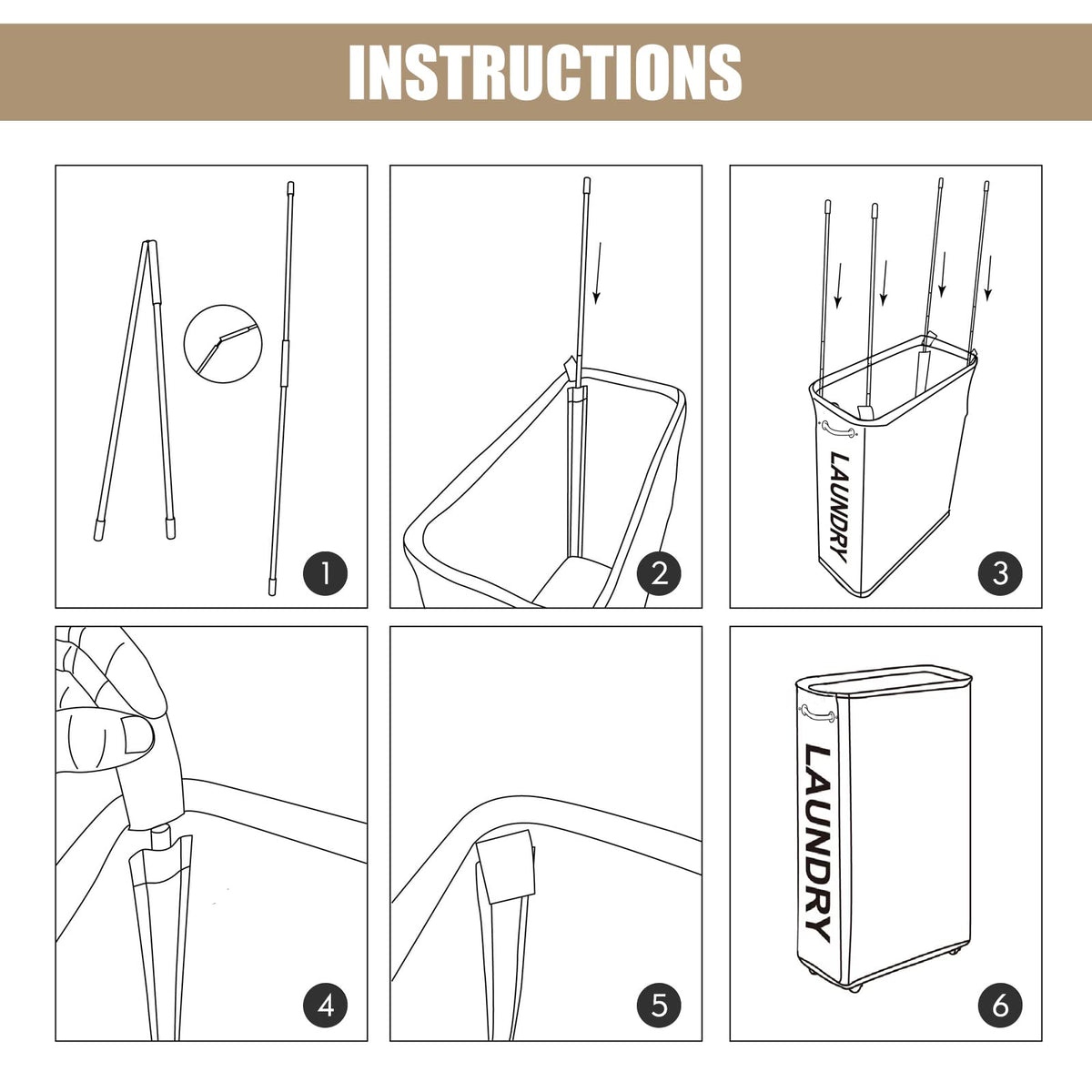 Sturdy metal top frame on DOKEHOM laundry hamper for solid structure.