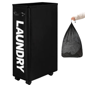DOKEHOM slim 29-inch laundry basket fits tight spaces for easy closet storage