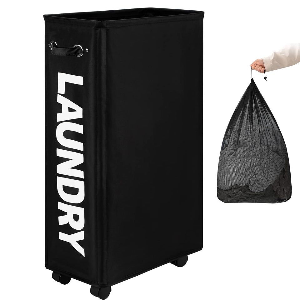 DOKEHOM slim 29-inch laundry basket fits tight spaces for easy closet storage