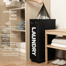 DOKEHOM wheeled laundry hamper with brakes enables safe, smooth relocation