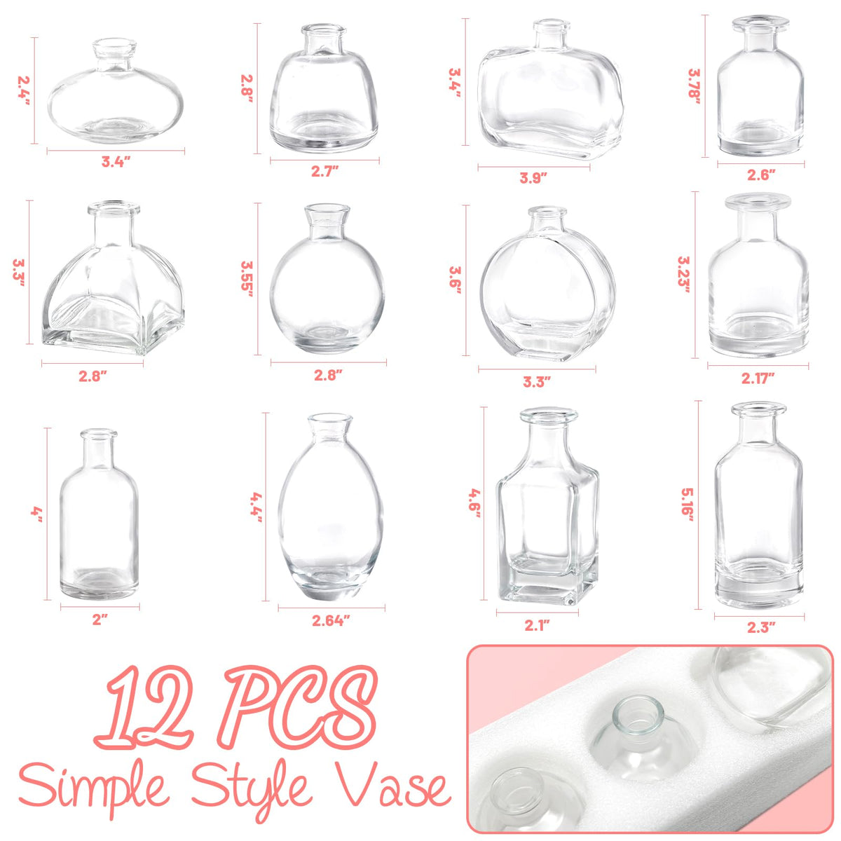 DOLEEYAE Clear glass bud vase with perfume bottle silhouette for chic decor.