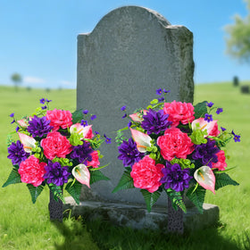 Dolicer 27-inch tall bouquet fits most tombstones with balanced proportion.