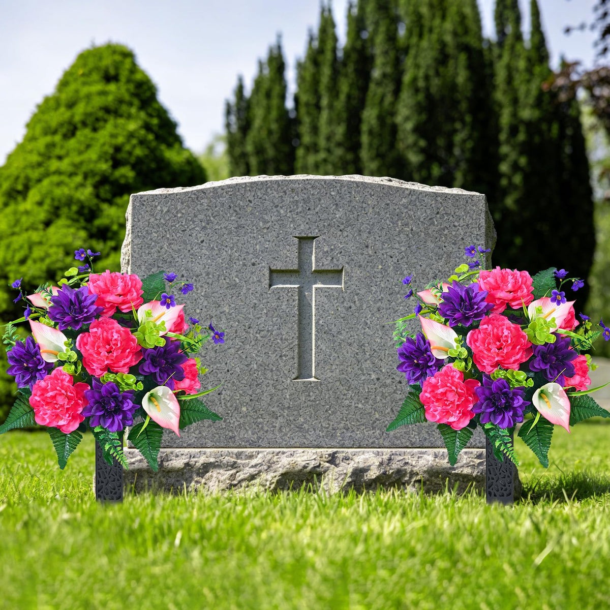 Dolicer durable silk-plastic mix designed for outdoor cemetery displays.