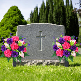 Dolicer durable silk-plastic mix designed for outdoor cemetery displays.