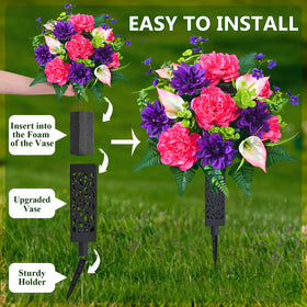 Dolicer red and purple peony-inspired blooms add seasonal visual appeal.