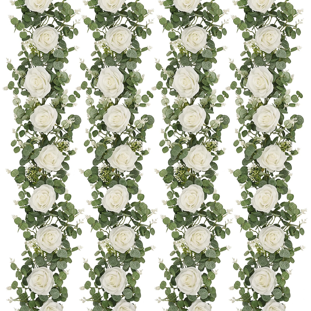Dolicer artificial eucalyptus garland with white roses for elegant table decor