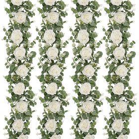 Dolicer artificial eucalyptus garland with white roses for elegant table decor