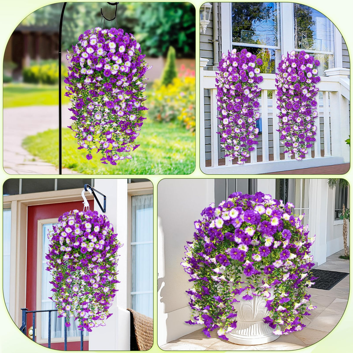 Dolicer mixed purple petunia artificial flowers enhance year-round curb appeal.