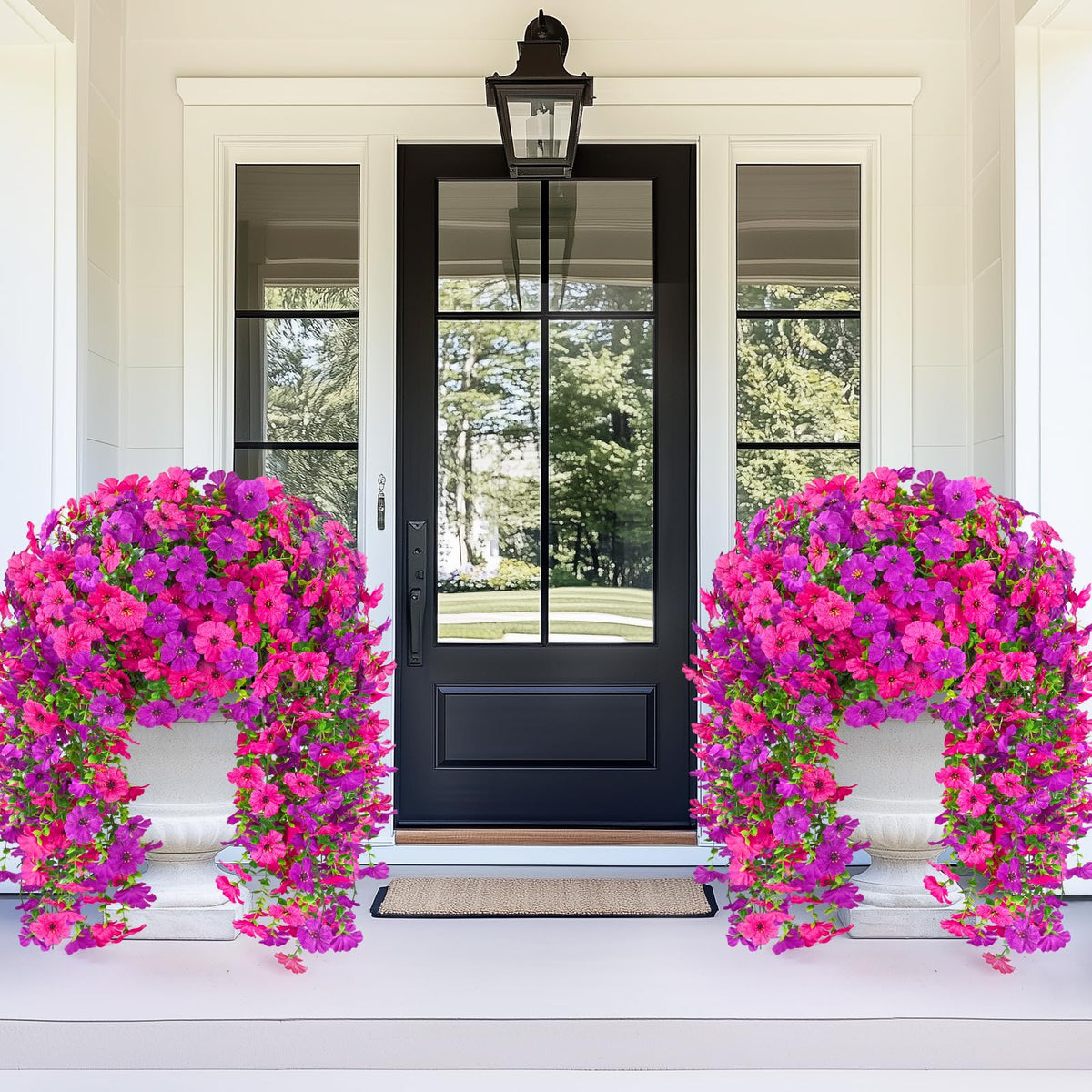 Dolicer outdoor silk florals for hanging baskets add lasting color.