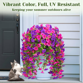 Dolicer silk petunia faux flowers in purple-fuchsia for outdoor charm