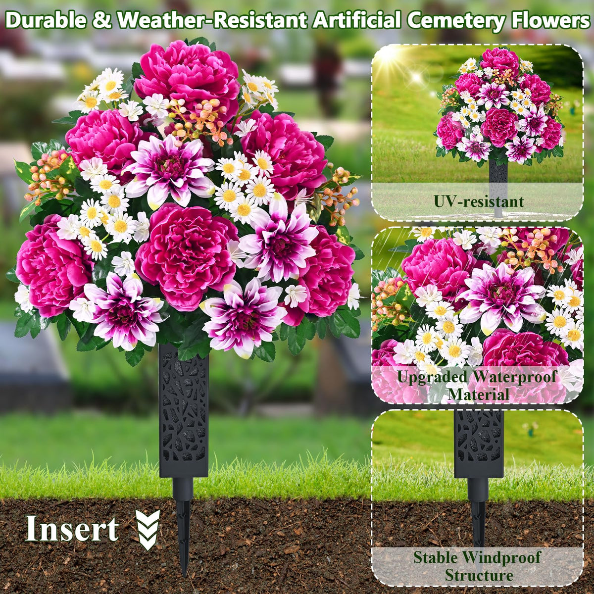Dolicer silk-plastic cemetery flowers offer lifelike detail for dignified memorials.