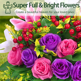 Dolicer silk rose and lily arrangement for a dignified grave display.