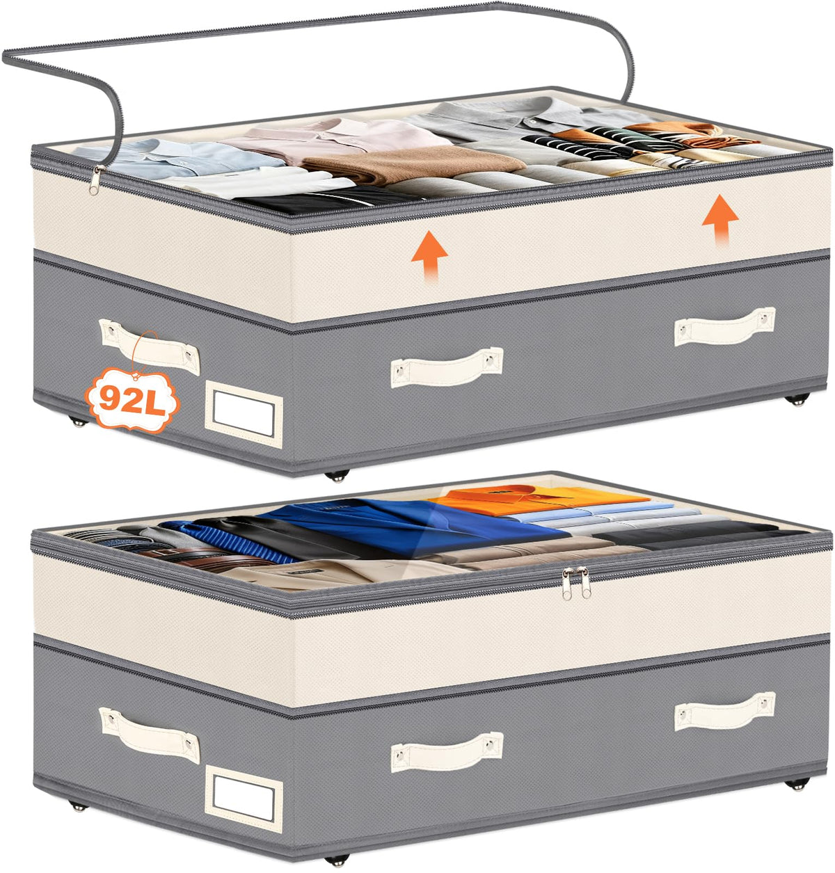 Dolicer under-bed storage with wheels for easy movement across carpets.