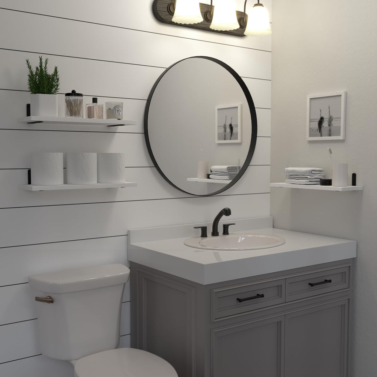 DOLLFIO solid-wood-grain shelves highlight natural texture ideal for living room décor.