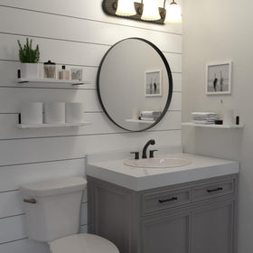 DOLLFIO solid-wood-grain shelves highlight natural texture ideal for living room décor.