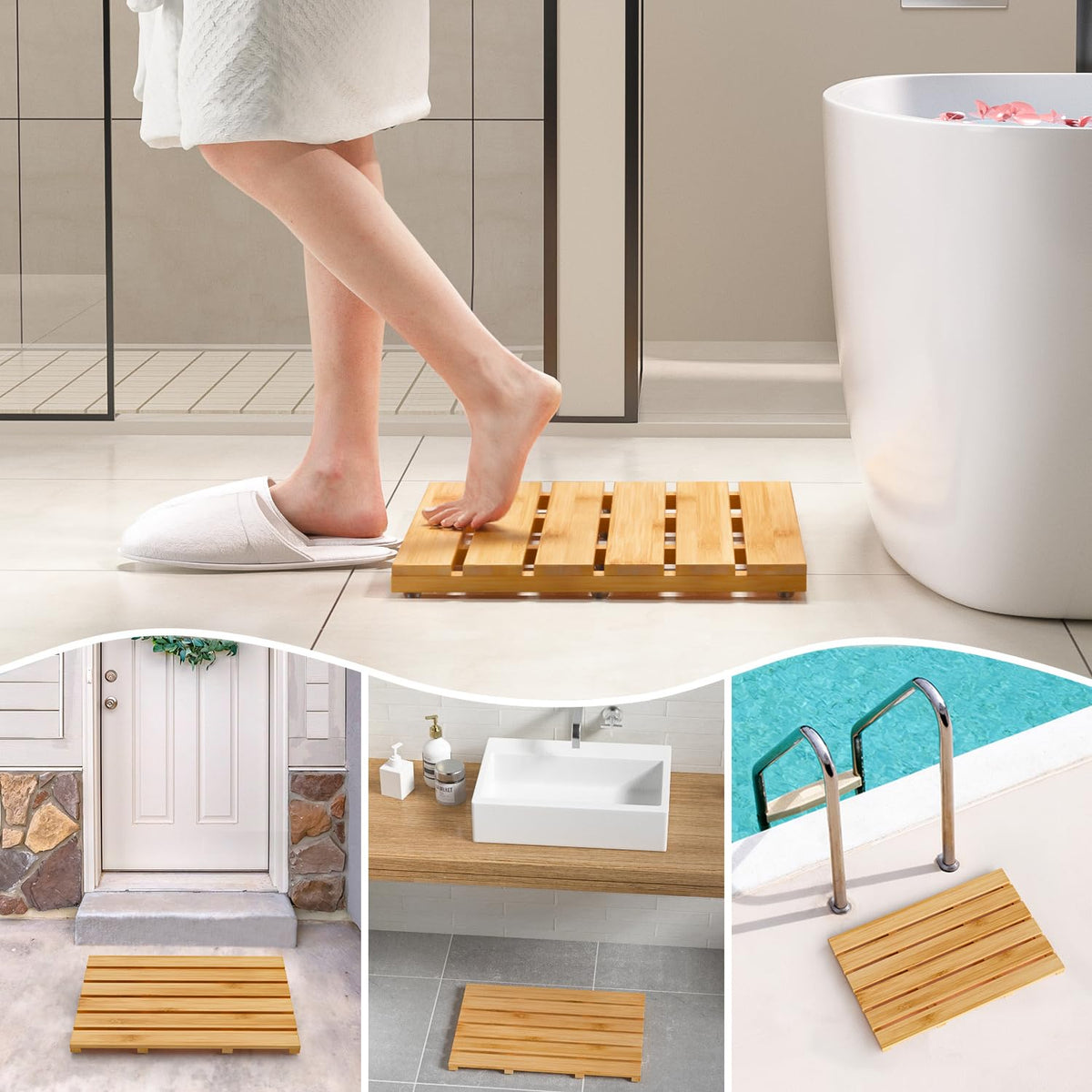 Domax bamboo mat suitable for outdoor use by pool or beach area