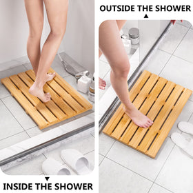Domax bamboo mat waterproof finish on shower floor for easy cleaning
