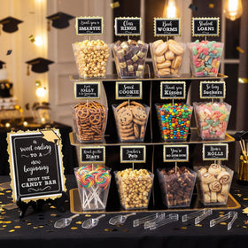Domensi graduation candy bar set with 61 oz buckets for easy self-serve treats