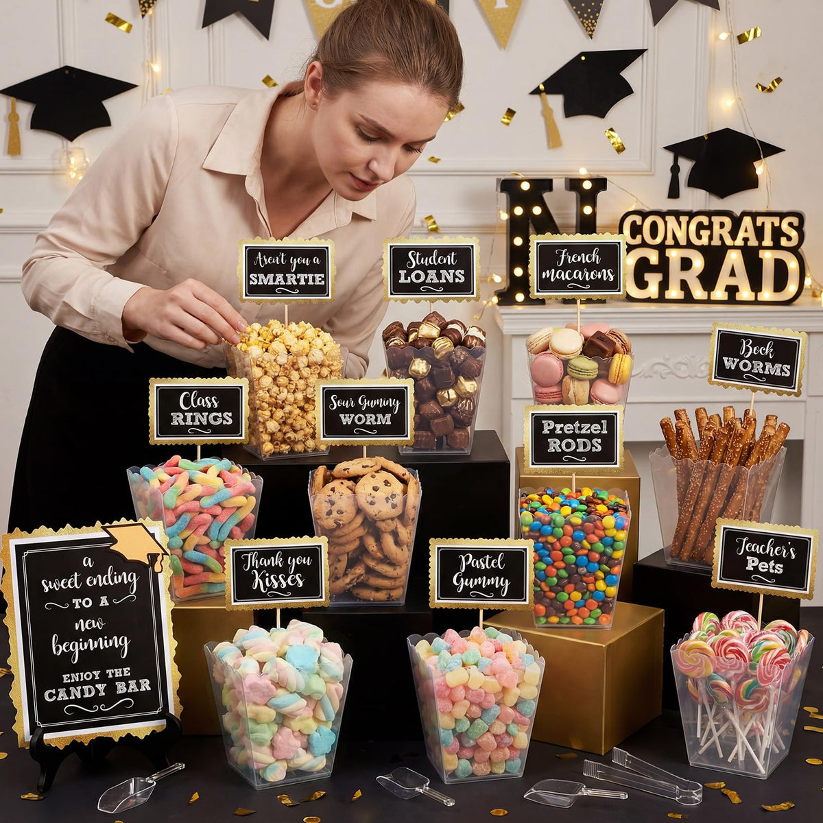 Domensi candy spoons providing precise scooping for a tidy display